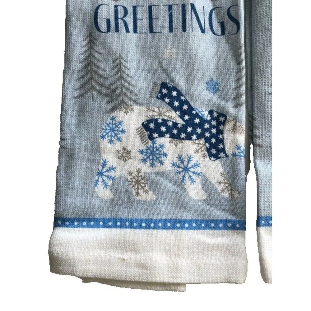 Seasons Greetings Set of 4 Christmas Dish Towels Potholder Oven Mitt Polar Bear